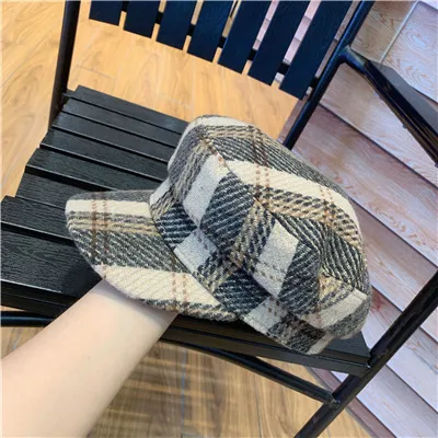 Autumn and winter flat top fashion casual octagonal hat Khaki - Shop at LoveMi