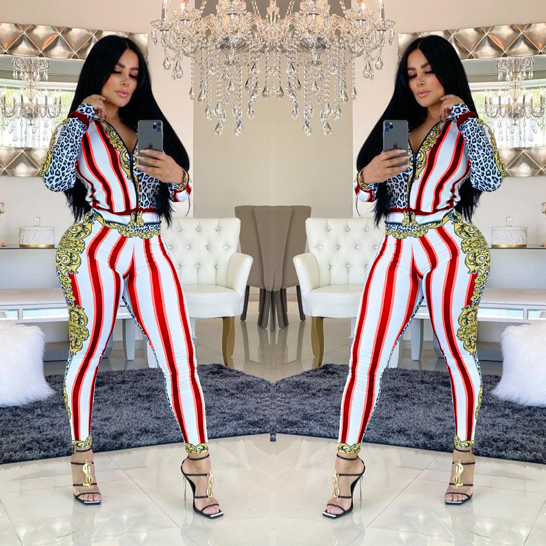 Fashion positioning leisure sports zipper two-piece suit