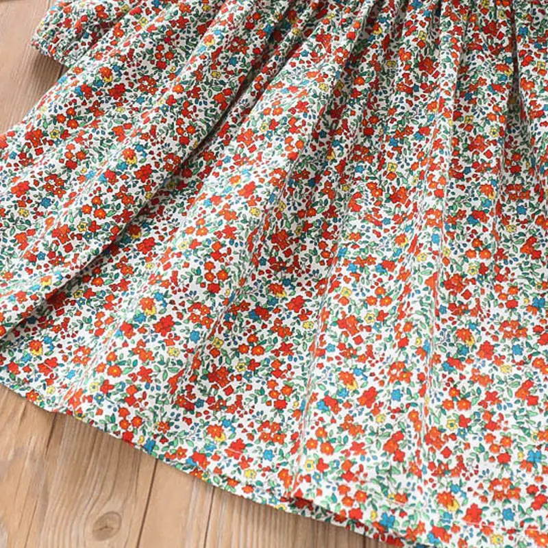 Girls dress cotton small floral long sleeve dress