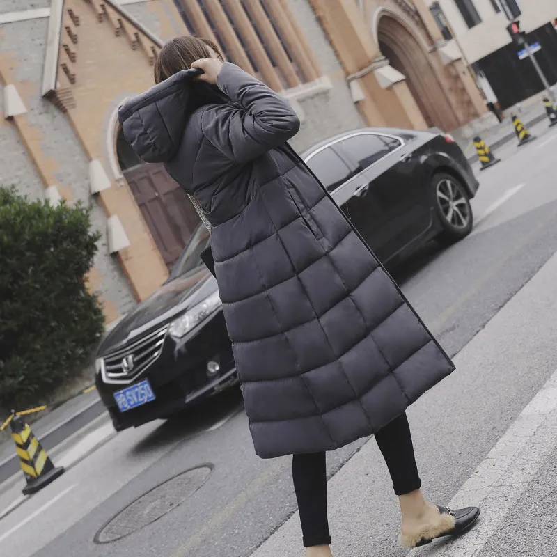 Women's thick over-the-knee plus size cotton coat - Grey