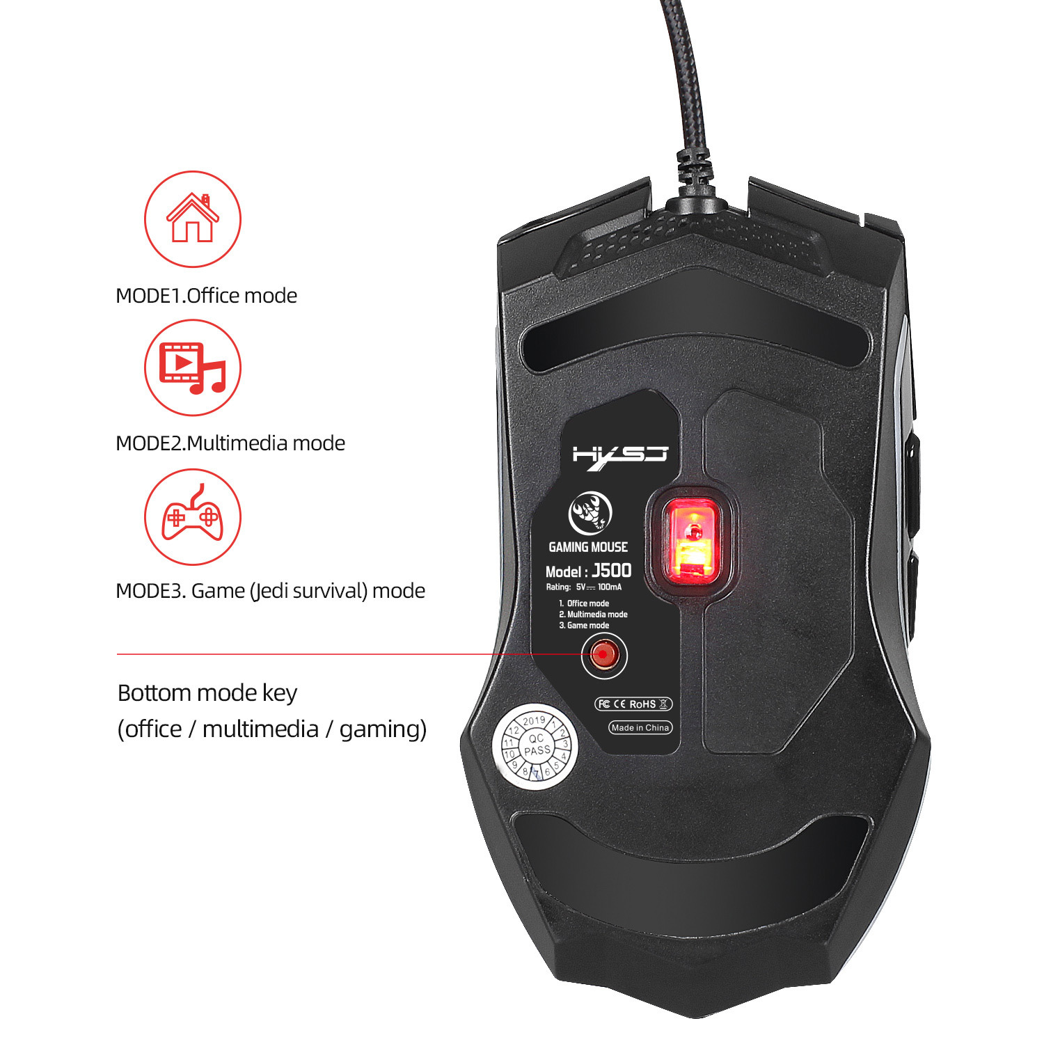 Multi-language Display Gaming Wired Macro mus - Miniatyr 4
