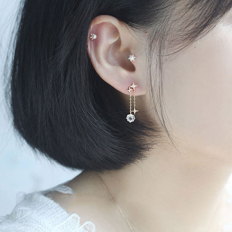 Sterling silver swaying star zircon earrings