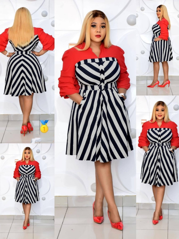 Commuter stand-up collar puff sleeve big print dress