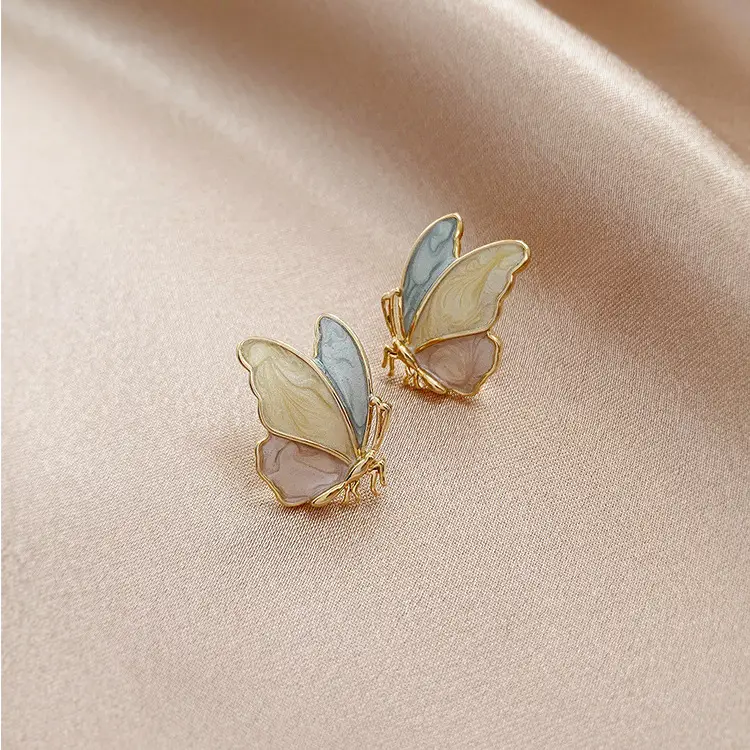 Pure silver lavender butterfly earrings cute small earrings