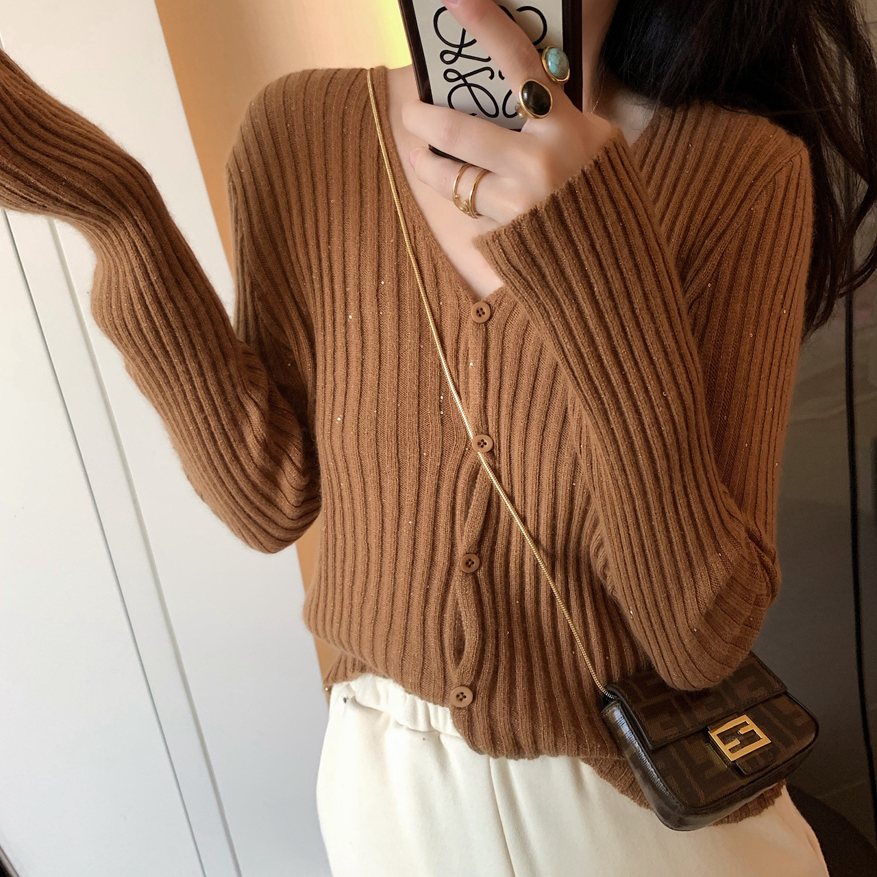 Korean style gentle V-neck base cardigan