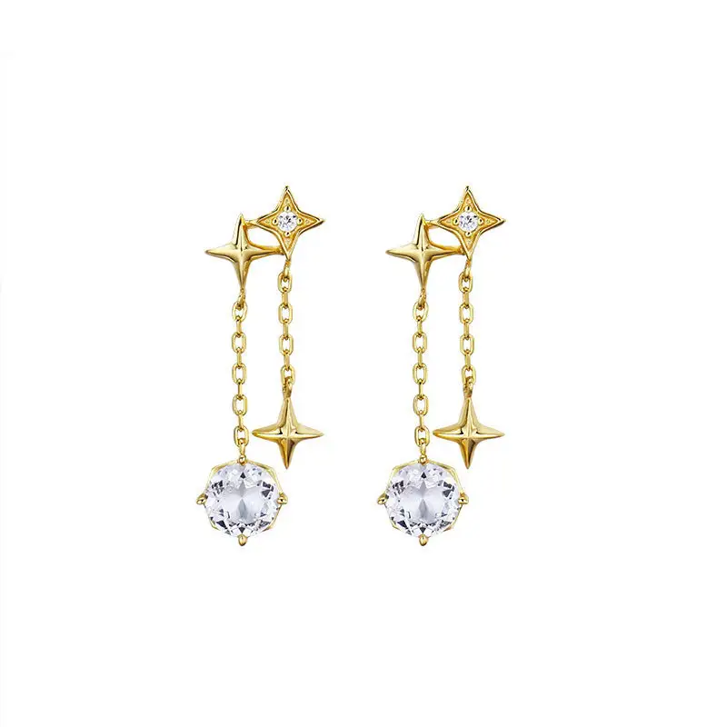 Sterling silver swaying star zircon earrings