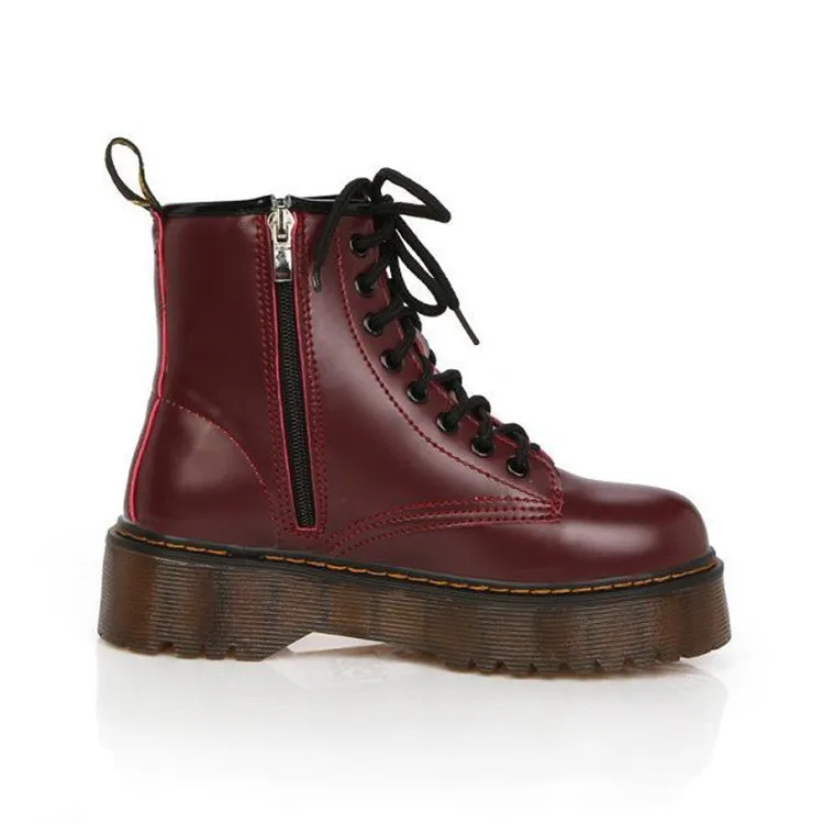 High-end patent leather platform women's boots - Wine