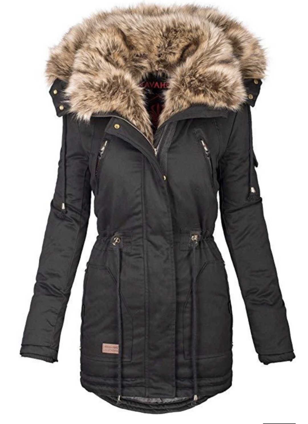 Winter warm fur collar female zipper long sleeve Black - Shop at LoveMi