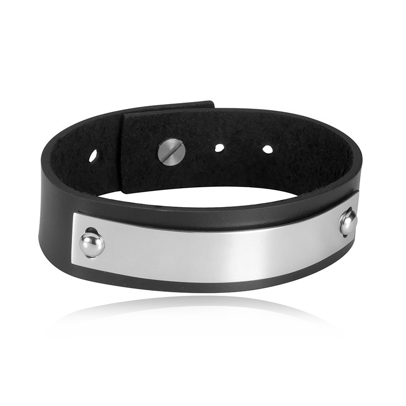 Titanium steel engraved leather bracelet