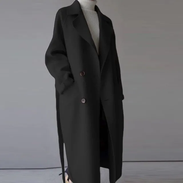 Korean Style Temperament Mid length Over the knee Double sided Cashmere Woolen Coat Black - Shop at LoveMi