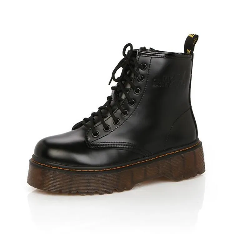 High-end patent leather platform women's boots - Black