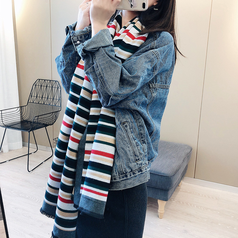 Autumn and winter new scarf women's color striped check