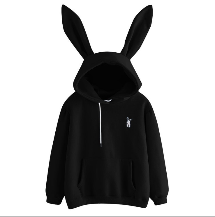 Casual hooded loose fleece rabbit sweater top women