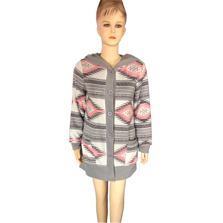 Hooded knitted cardigan Grey Pink - Shop at LoveMi