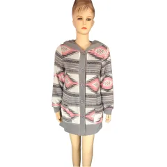Hooded knitted cardigan - Grey Pink - View 1