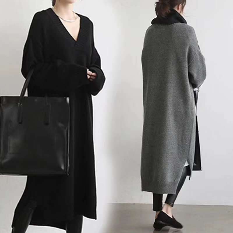 Sweater skirt V-neck knitted pullover bottoming shirt