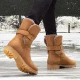 Round-toe flat-bottomed large size ladies new mid boots - Yellow