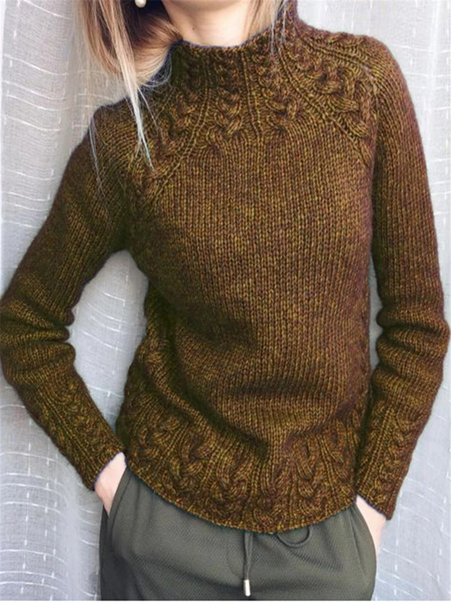Pure color linen pattern sweater knitted sweater