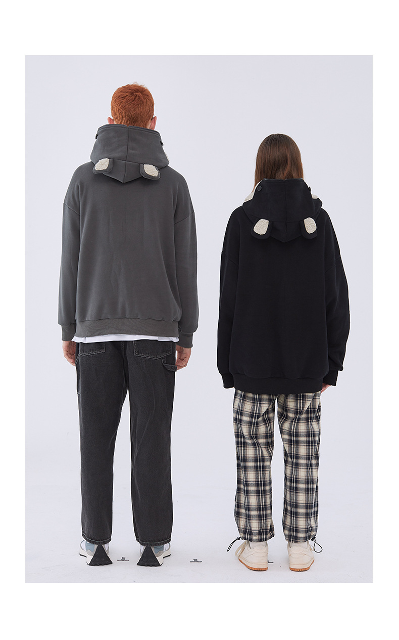 Bear embroidered couple zipper cardigan jacket