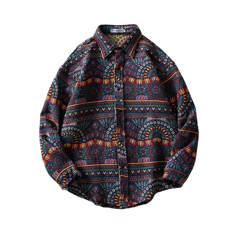 Men's retro fashion long sleeve plaid shirt