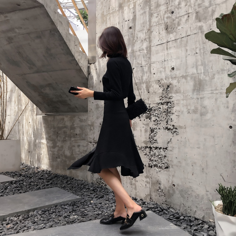 Fluttering irregular high waist slim skirt