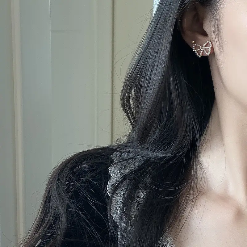 Sterling silver pearl bow earrings simple and delicate