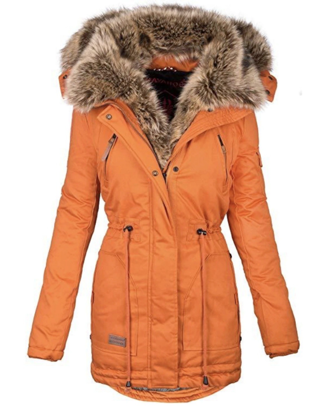 Winter warm fur collar female zipper long sleeve Orange - Shop at LoveMi
