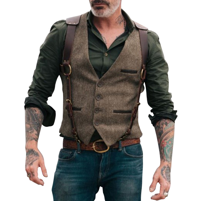 Men's fashion temperament solid color  pocket vest
