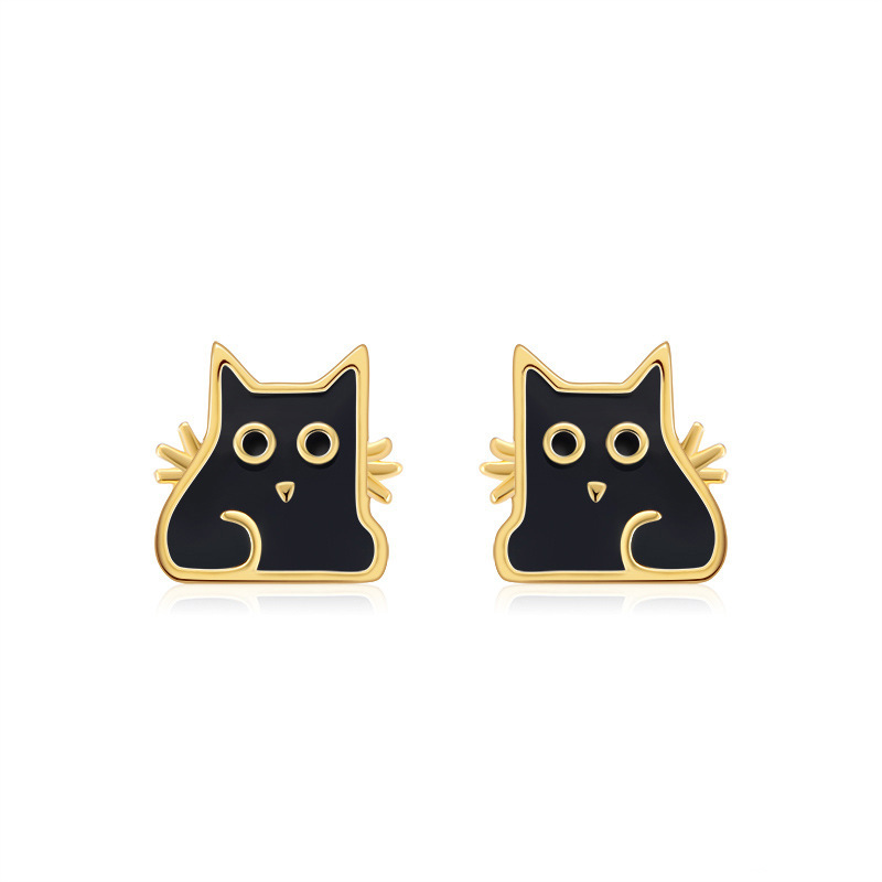 S925 cartoon black cat sterling silver earrings