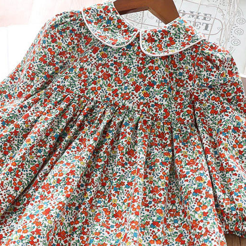 Girls dress cotton small floral long sleeve dress