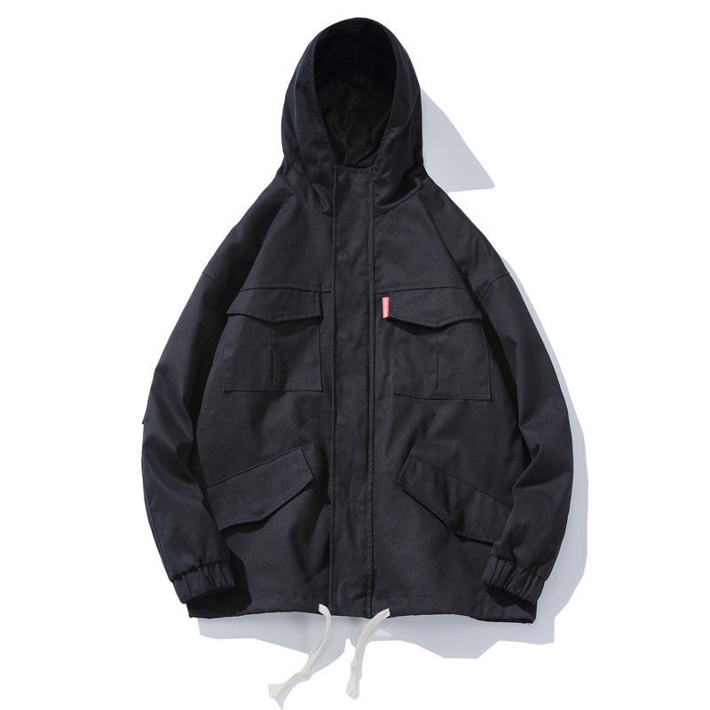 Men's plus size loose hooded drawstring jacket