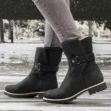 Round toe flat bottomed large size ladies new mid boots Black - Shop at LoveMi