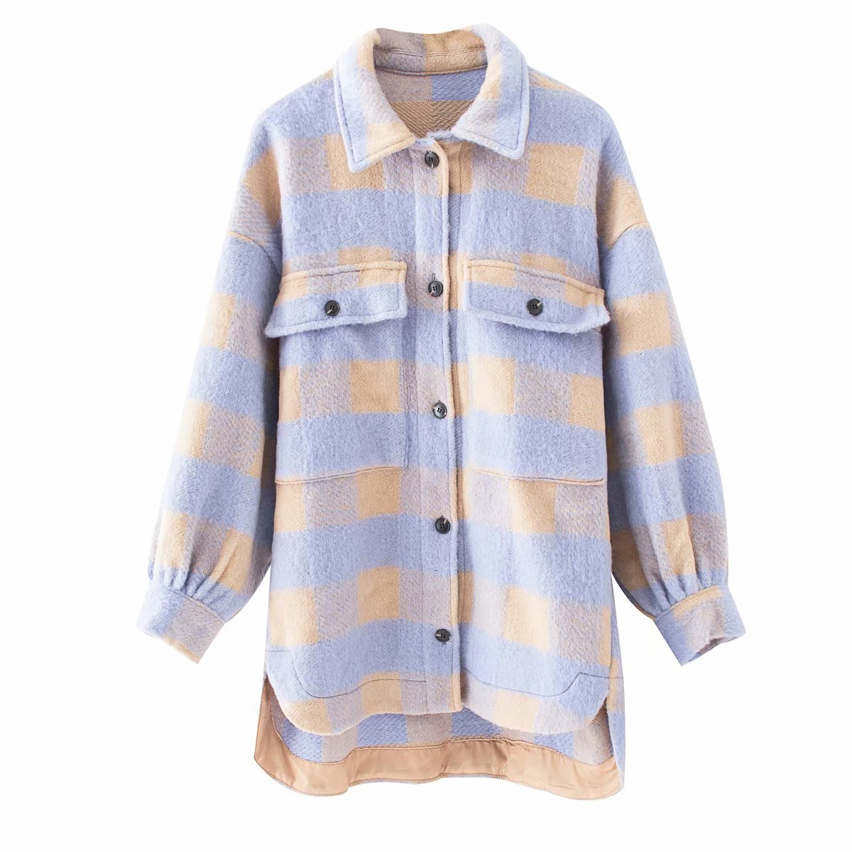 Plaid single jersey versatile long sleeve coat