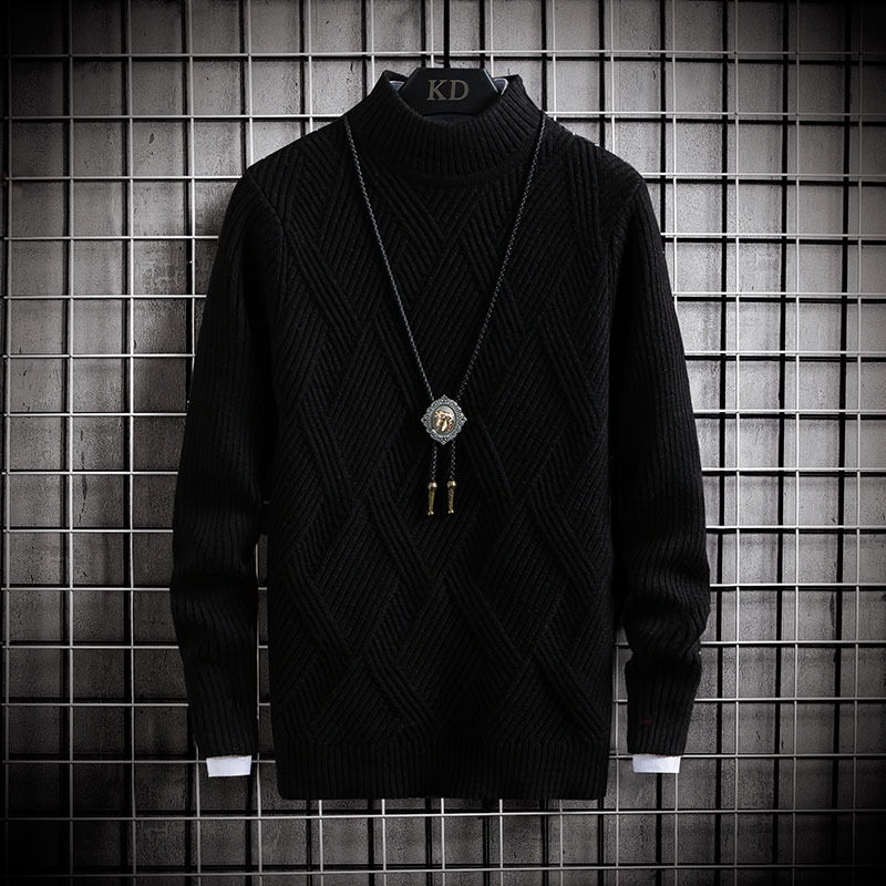 Striped warm half turtleneck sweater men
