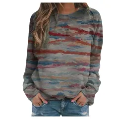 Rendering printed women's long-sleeved loose round neck sweater women - No 13 Color-M - View 1