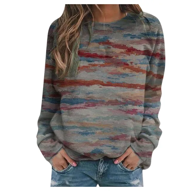 Rendering printed women's long sleeved loose round neck sweater women No 13 Color M - Shop at LoveMi