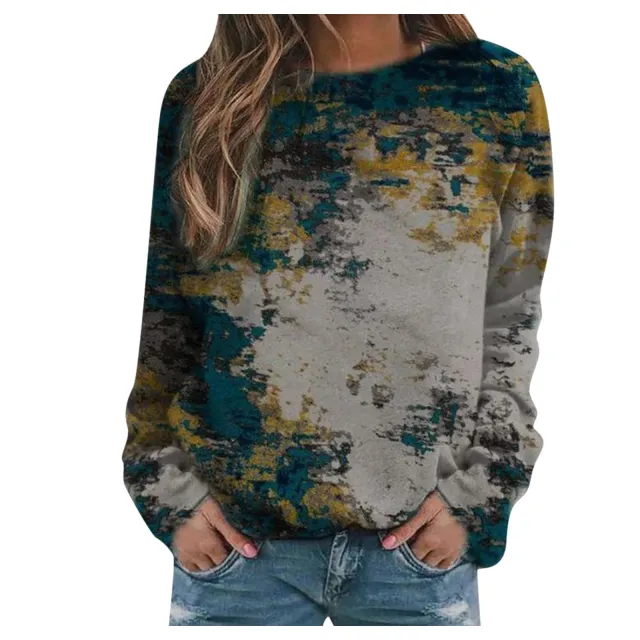 Rendering printed women's long sleeved loose round neck sweater women No 14 Color Xxl - Shop at LoveMi