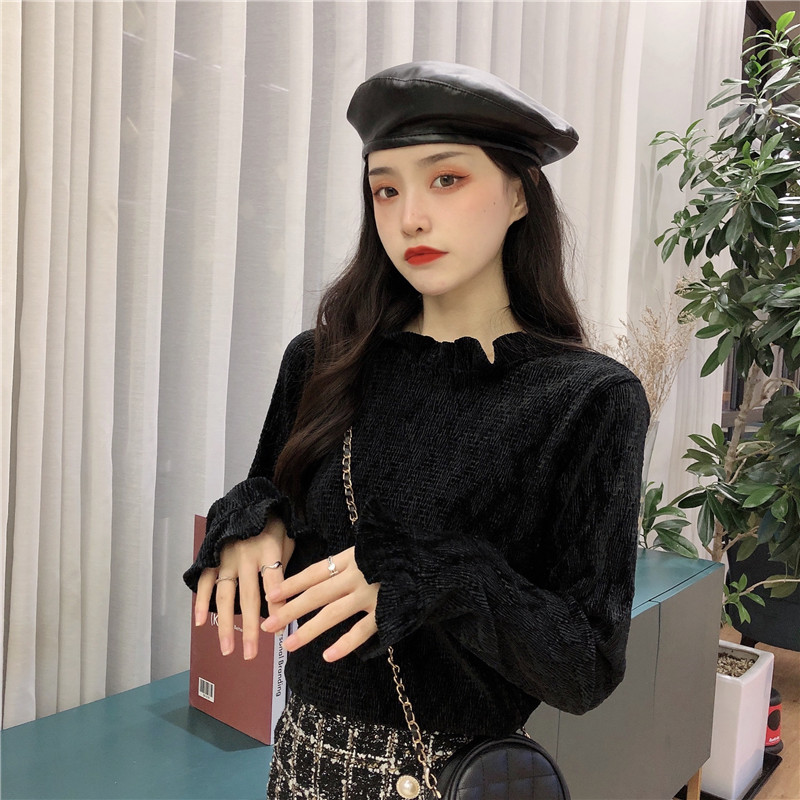 Long-sleeved T-shirt with half high neck bottoming shirt