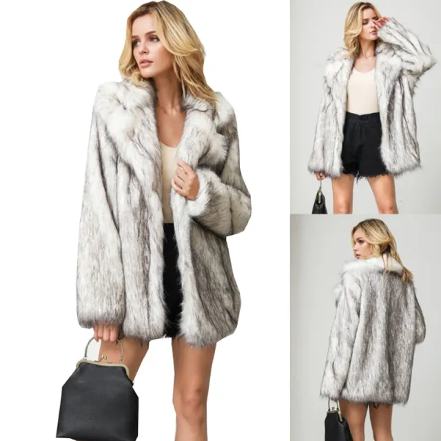 Women's warm mid length faux fox fur coat White - Shop at LoveMi