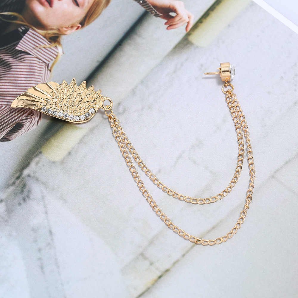 Angel Wings Diamond Chain Tassel Brooch