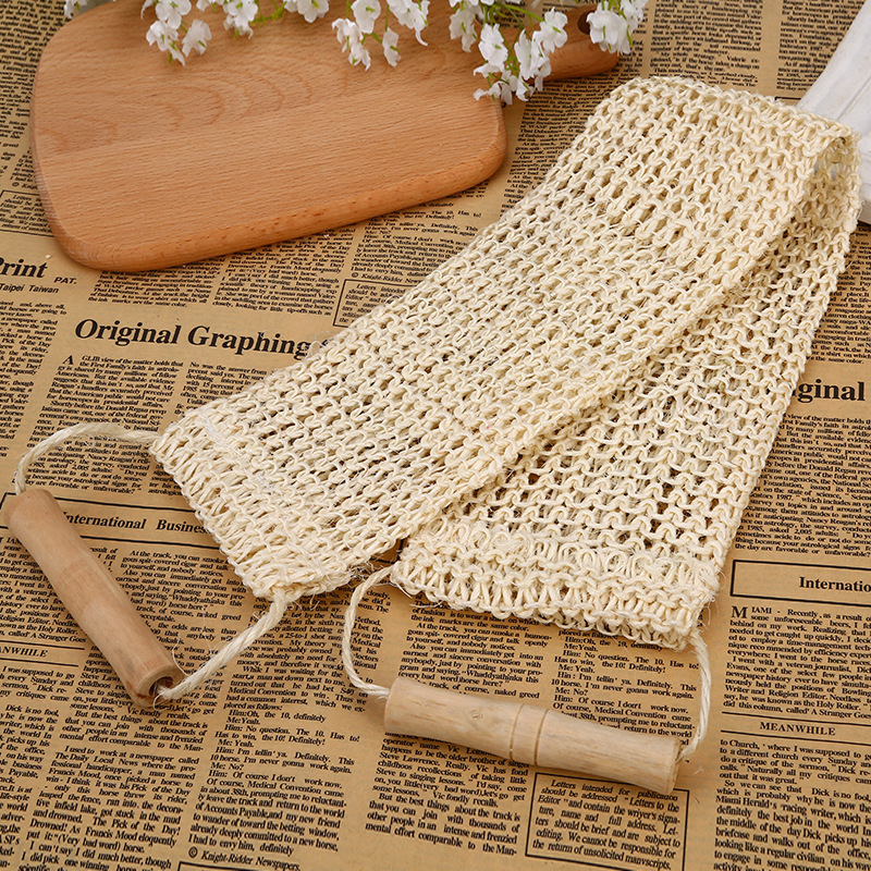 Natural sisal long strip rub back towel with handle bath strip