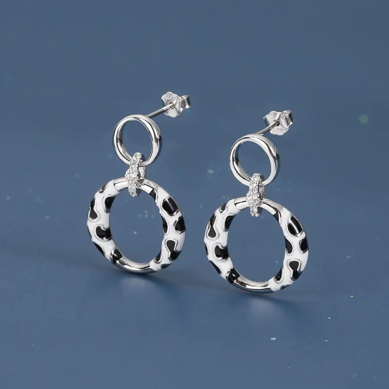 Trendy Leopard Print Stud Earrings in Sterling Silver