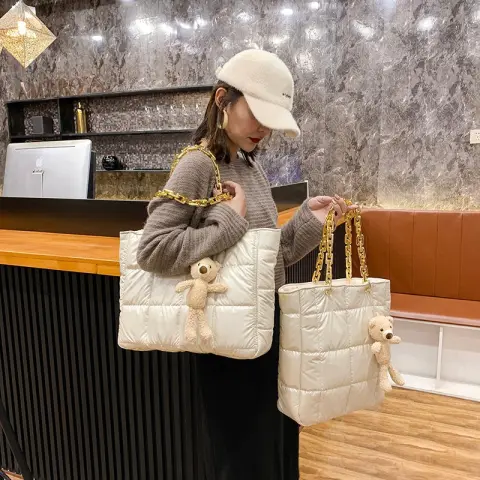 Thick Chain Tote Bags for Women Leather Big Shoulder