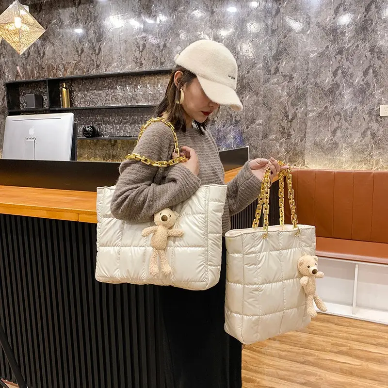 Thick Chain Tote Bags for Women Leather Big Shoulder