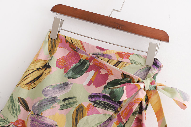 Printed lace high waist casual short hakama