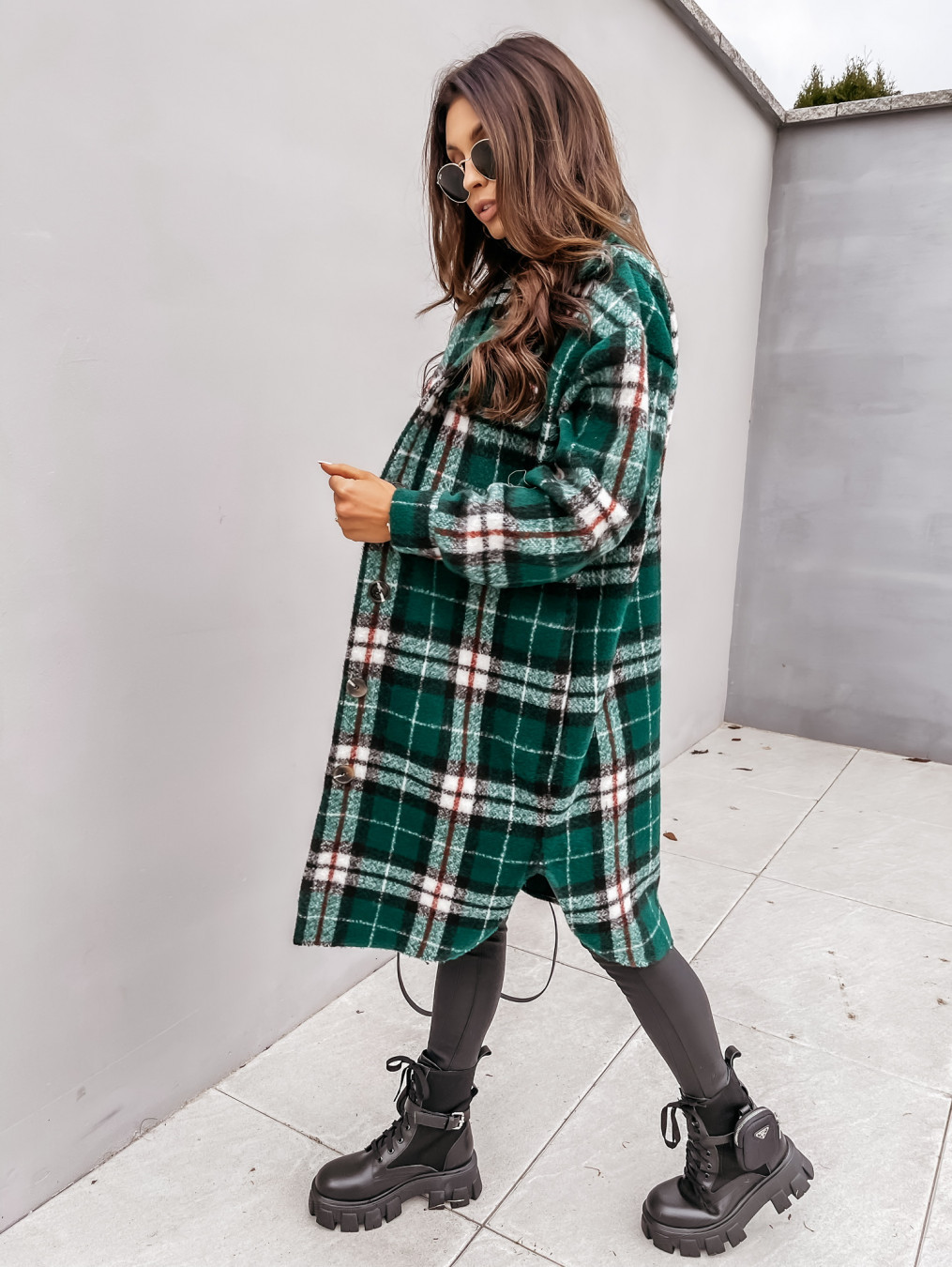 Ladies Long Sleeve Plaid Printed Shirt Jacket