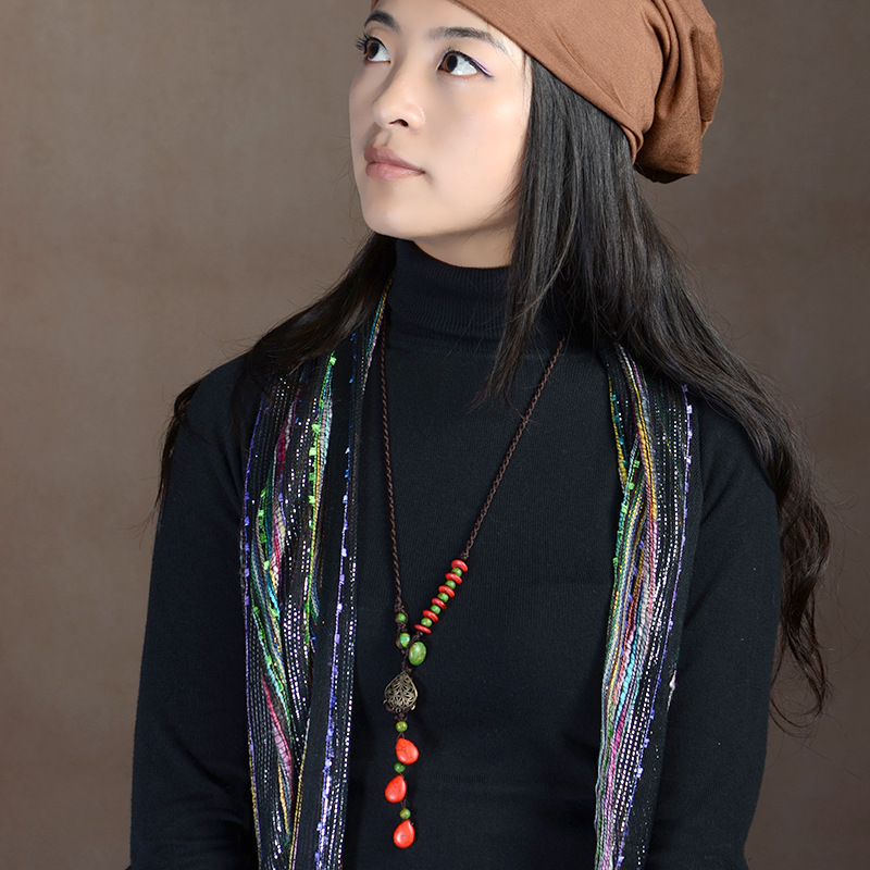 Handwoven cedar pendant accessories sweater chain