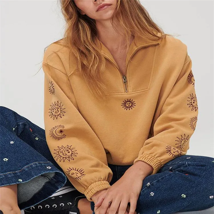 Printed zipper sweatshirt - Khaki