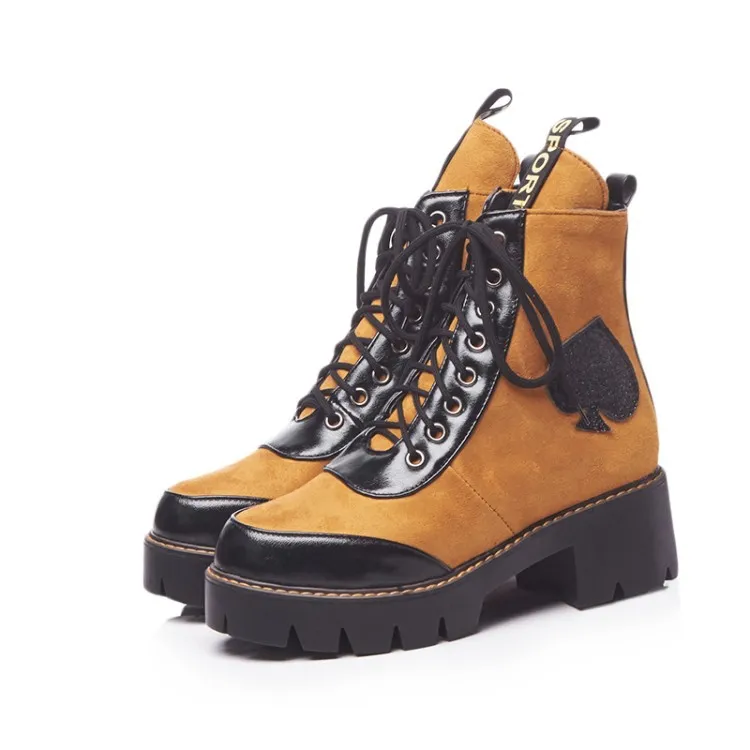 Women's non-slip stitching thick heel short boots - Orange