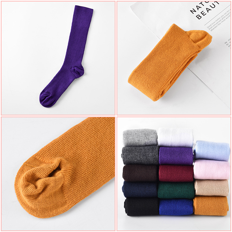 Solid color cotton drawstring candy color stockings